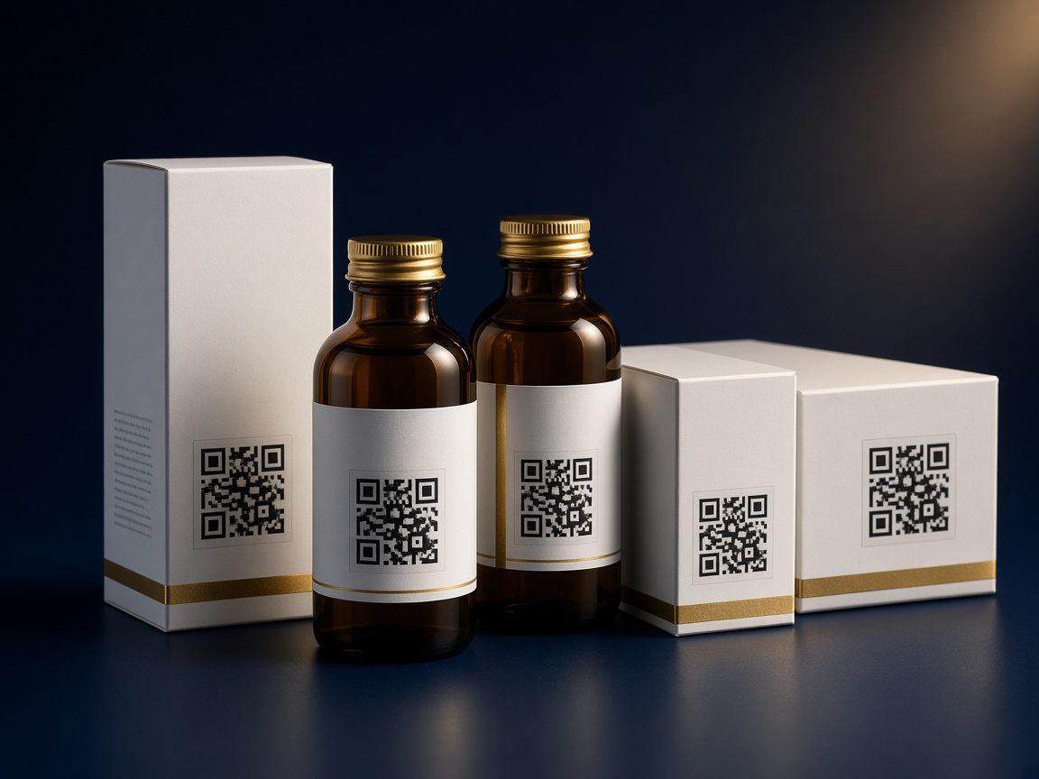 AI-generated visual representation of Pharmaceutical Serialization Packaging